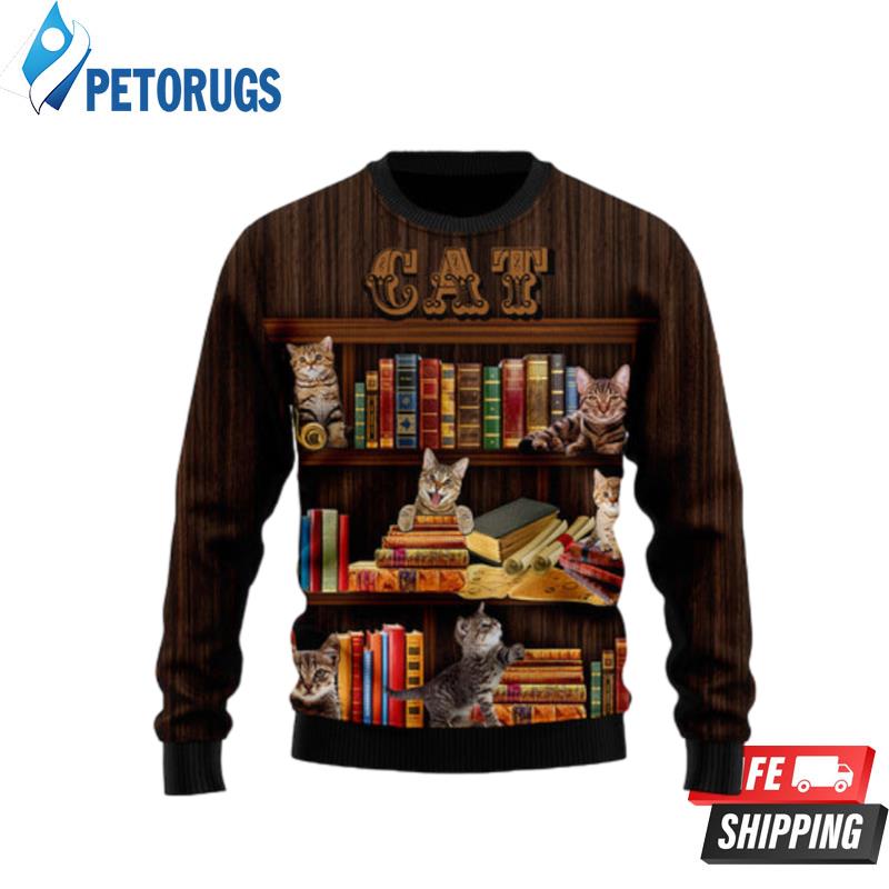 Cat Bookcase Ugly Christmas Sweaters