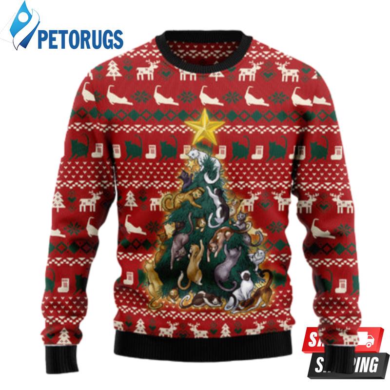 Cat Naughty Pine Ugly Christmas Sweaters