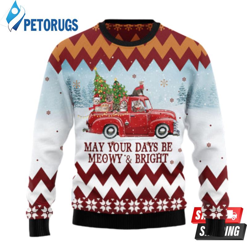 Cat Red Truck Ugly Christmas Sweaters