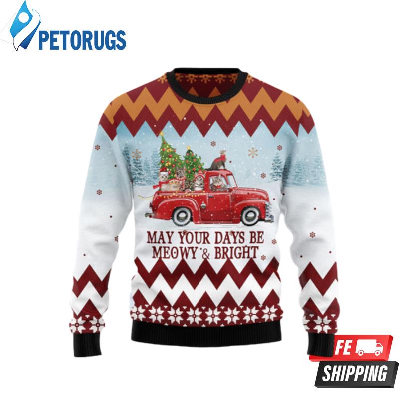 Cat Red Truck Ugly Christmas Sweaters