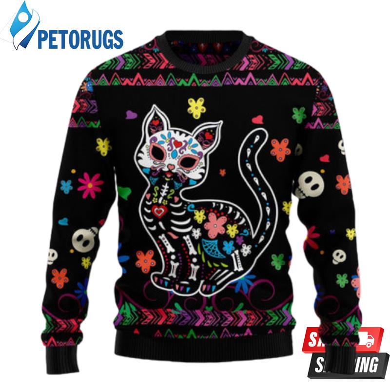 Cat Sugar Skull Ugly Christmas Sweaters