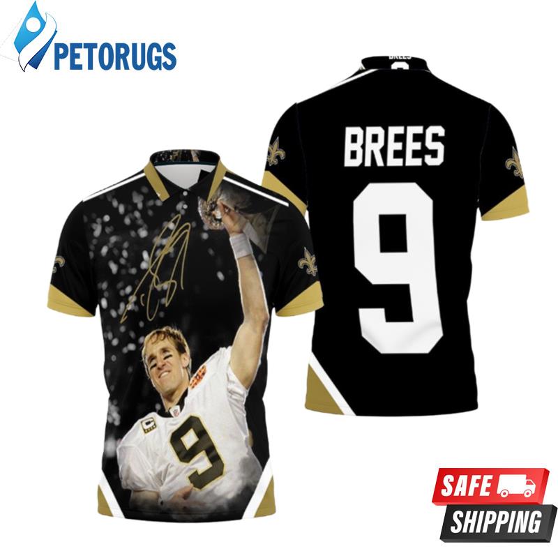 Champion Drew Brees New Orleans Saints Golden Signed Polo Shirts