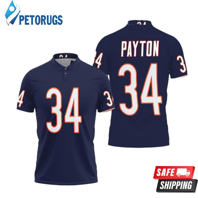 Chicago Bears Walter Payton #34 Great Player Nfl American Football Team Legacy Vintage Navy Polo Shirts