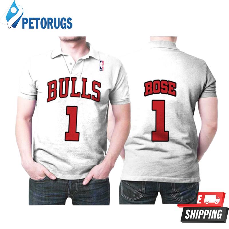 Chicago Bulls Derrick Rose #1 Nba Great Player Throwback White Style Gift For Bulls Fans Polo Shirts