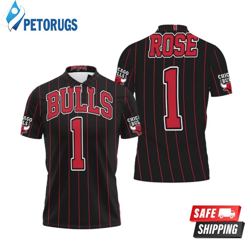 Chicago Bulls Derrick Rose 1 Nba Throwback Red Stripes Black Inspired Polo Shirts