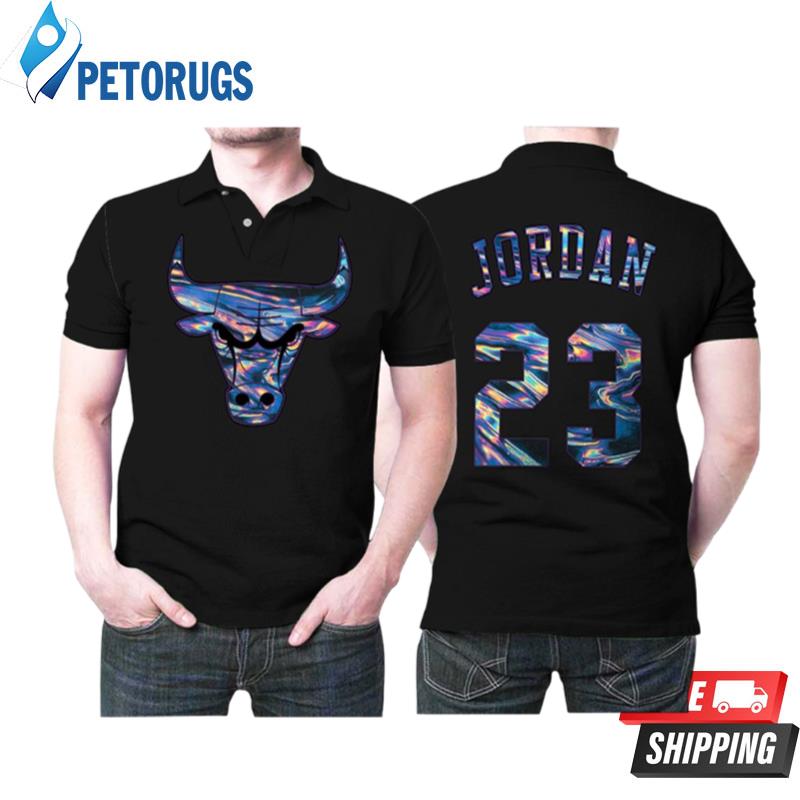 Chicago Bulls Michael Jordan 23 Legend Player Nba Basketball Iridescent Holographic Black Style Bulls Fans Jordan Lovers Polo Shirts