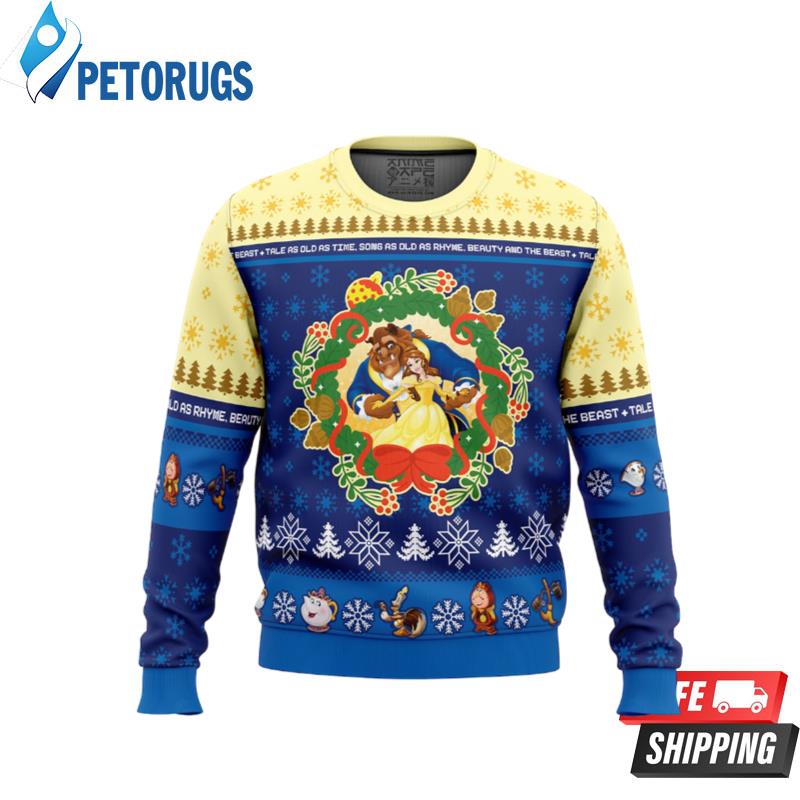 Christmas Beauty and the Beast Disney Ugly Christmas Sweaters - Peto Rugs