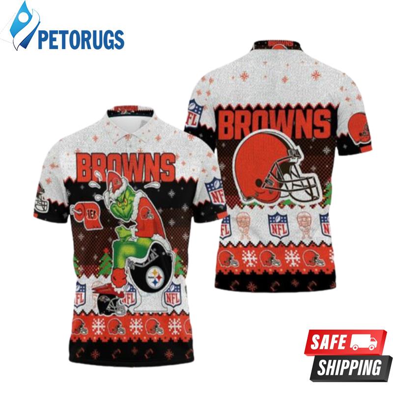 Christmas Cleveland Browns Grinch In Toilet Christmas Knitting Patt Polo Shirts