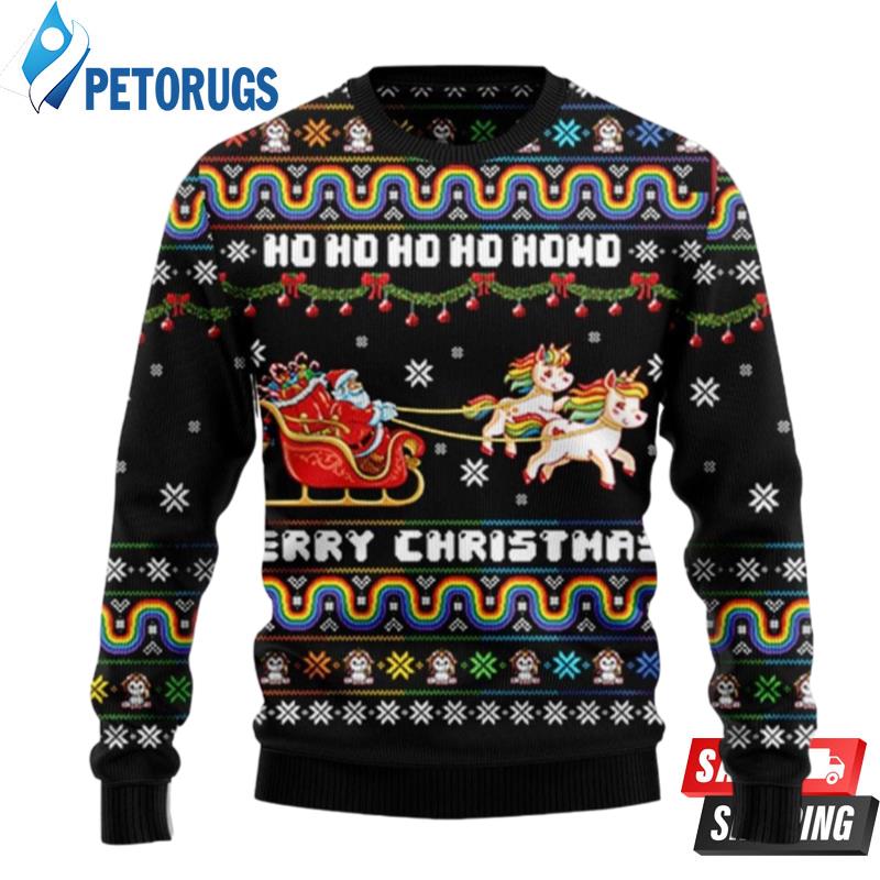 Christmas Hohoho Santa Claus Ride Unicorns Ugly Christmas Sweaters