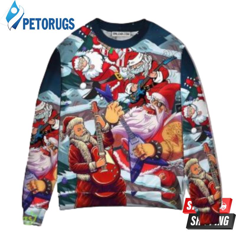Christmas Santa With Electric Guitar Ugly Christmas Sweaters