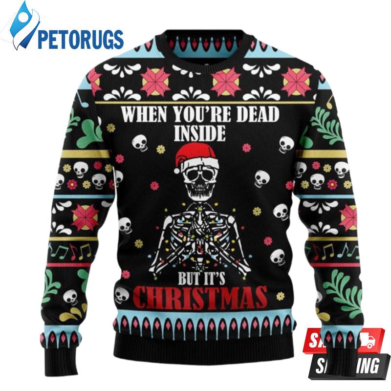 Christmas Skeleton With Santa Hat Ugly Christmas Sweaters