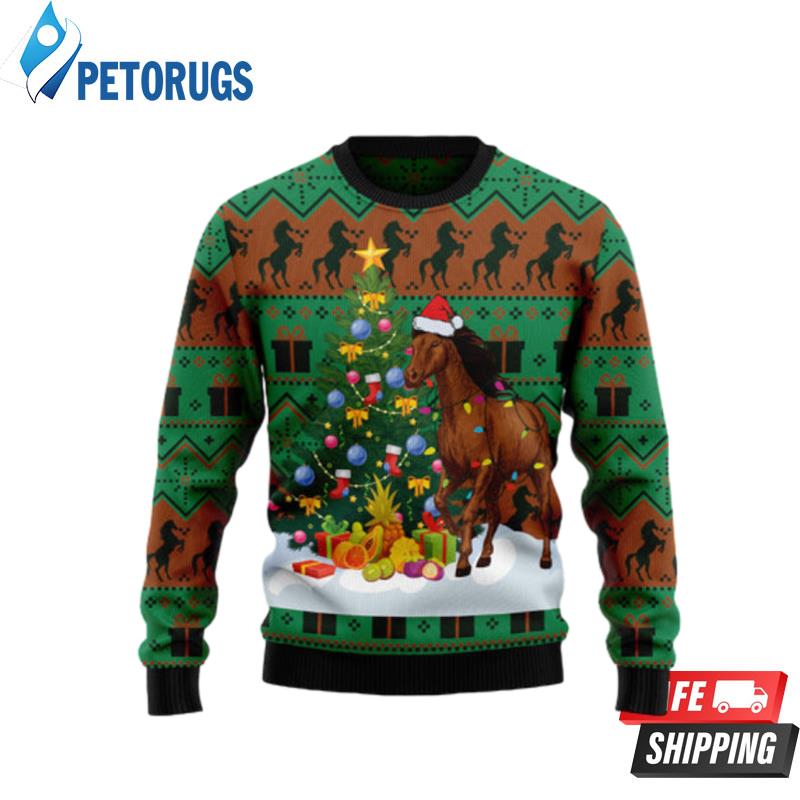 Christmas Tree Horse Ugly Christmas Sweaters - Peto Rugs