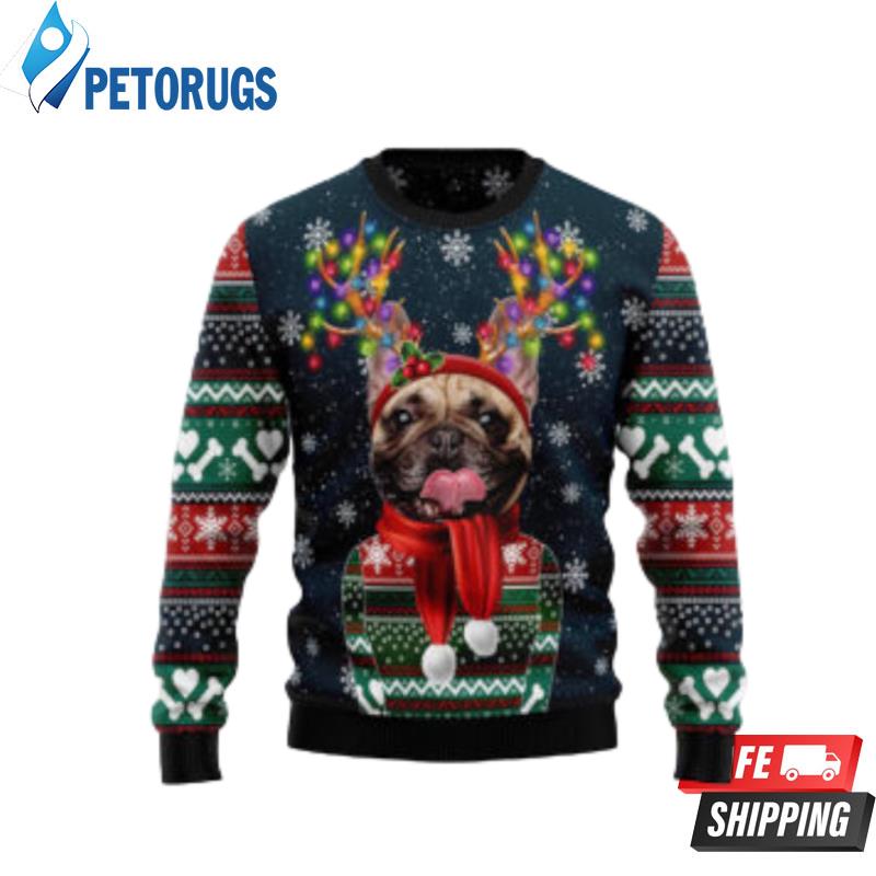 Cool French Bulldog Christmas Light Ugly Ugly Christmas Sweaters
