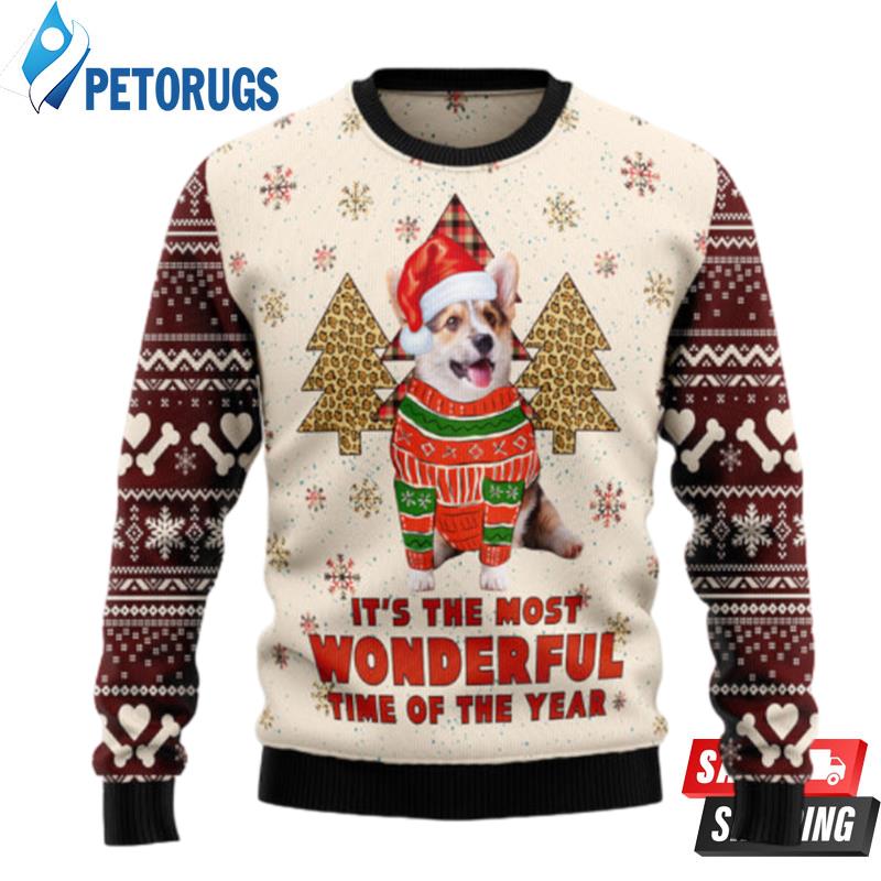 Corgi The Most Beautiful Time Ugly Christmas Sweaters