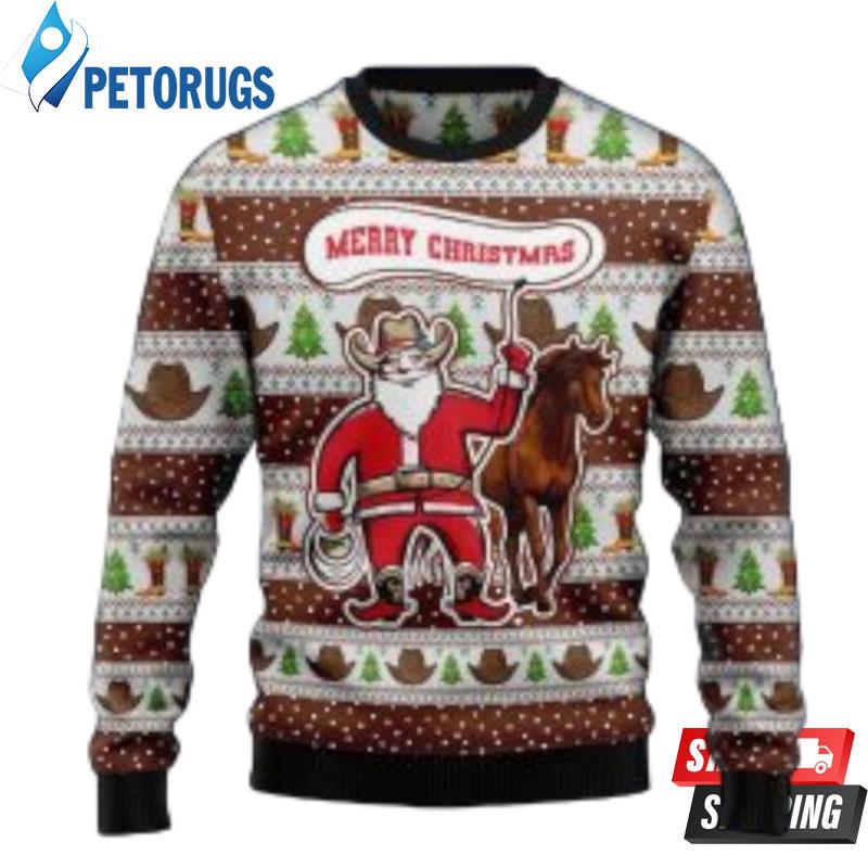 Cowboy Santa Claus Ugly Christmas Sweater Ugly Christmas Sweaters