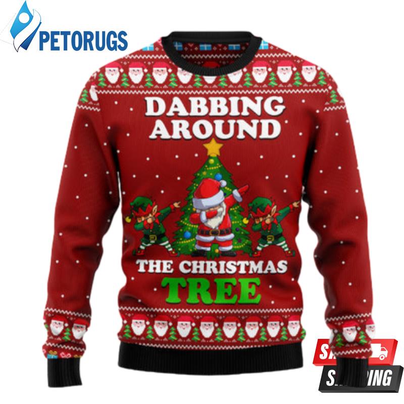 Dabbing Around The Christmas Tree Santa Claus And Goblin Ugly Christmas Sweaters