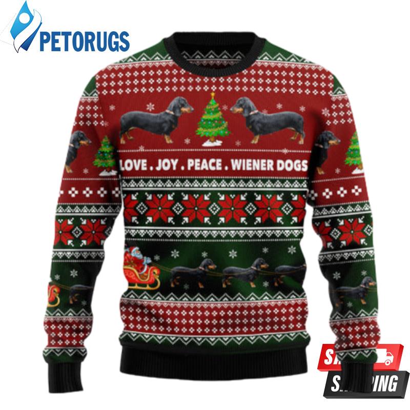 Dachshund Love Joy Peace Ugly Christmas Sweaters