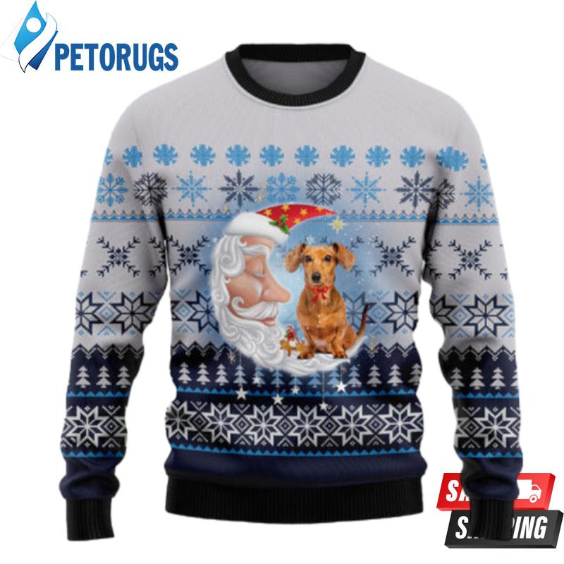 Dachshund Love Santa Moon Ugly Christmas Sweaters