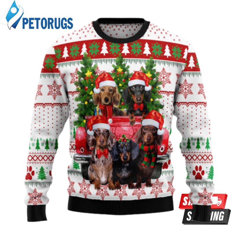Dachshund Red Truck Ugly Christmas Sweaters