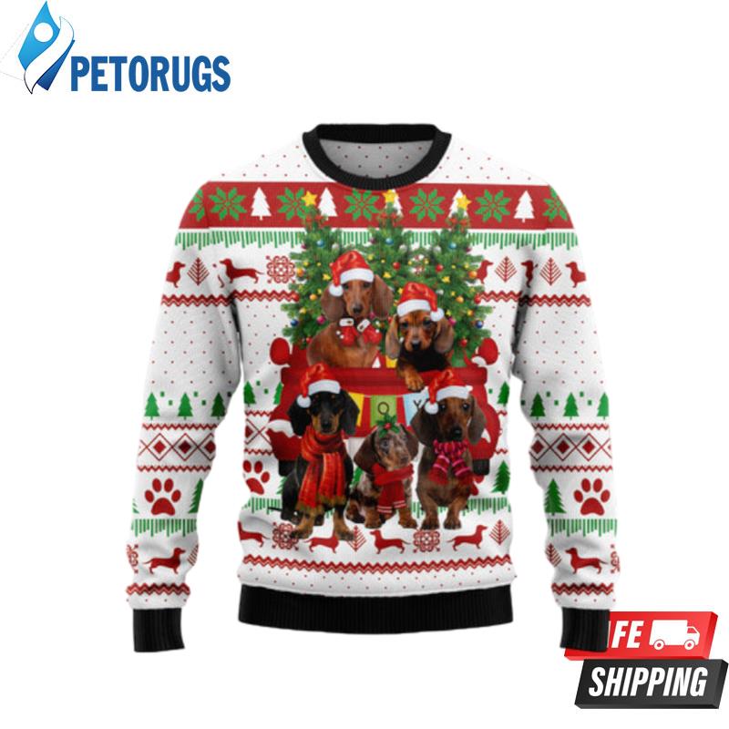 Dachshund Red Truck Ugly Christmas Sweaters
