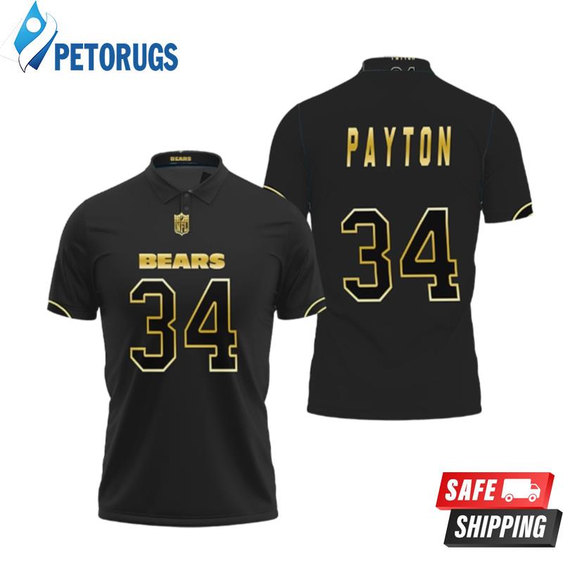 Design Chicago Bears Walter Payton #34 Great Player Nfl Black Golden Edition Vapor Limited Style Custom Polo Shirts
