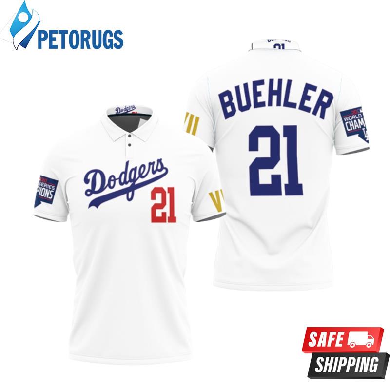 Design Los Angeles Dodgers Buehler 21 2020 Championship Golden Edition White Inspired Style Polo Shirts