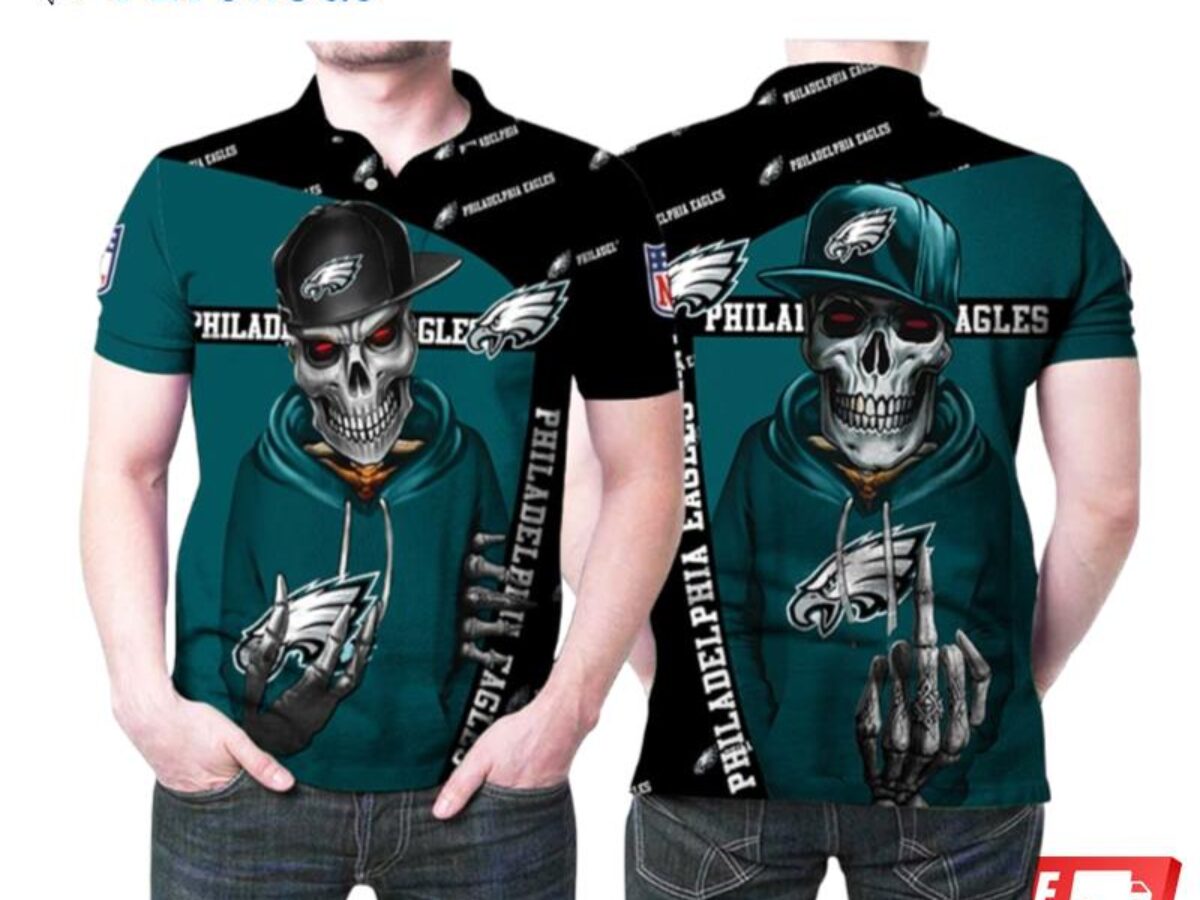 Art Philadelphia Eagles Nfl Fans Skull Polo Shirts - Peto Rugs