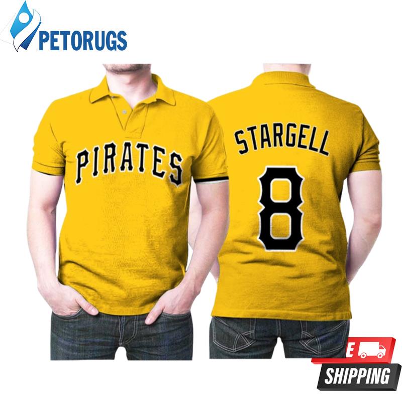Design Pittsburgh Pirates Willie Stargell #8 Mlb Great Player Baseball Team Logo Majestic Official Gold 2019 Polo Shirts