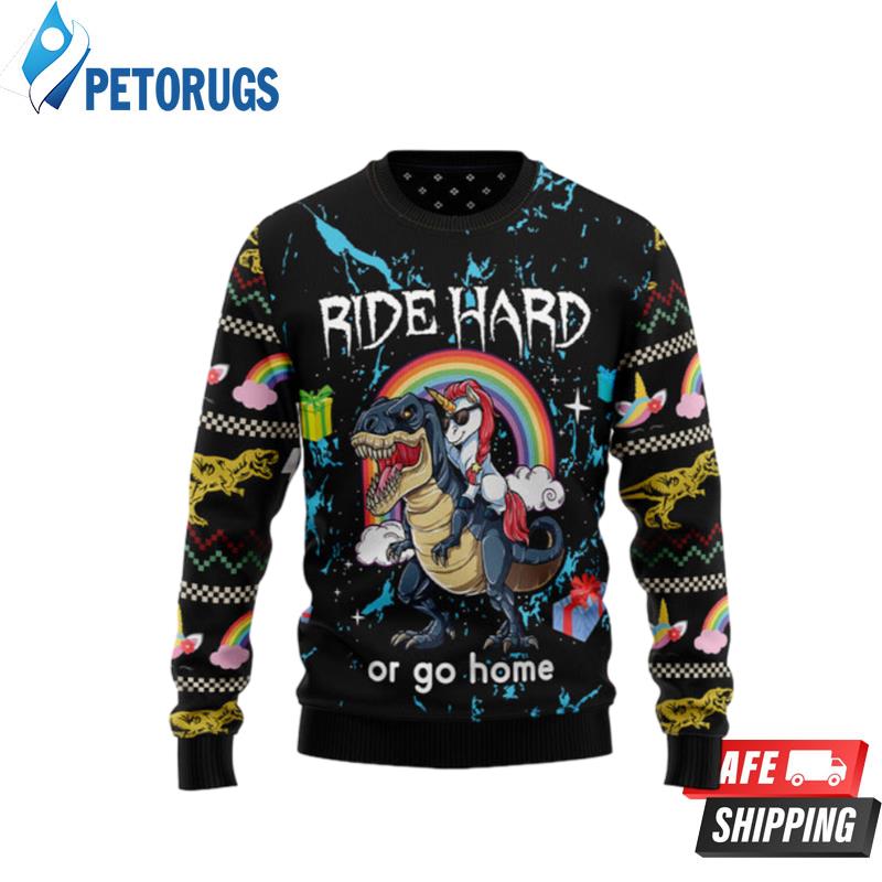 Dinosaur Unicorn Ride Hard Ugly Christmas Sweaters