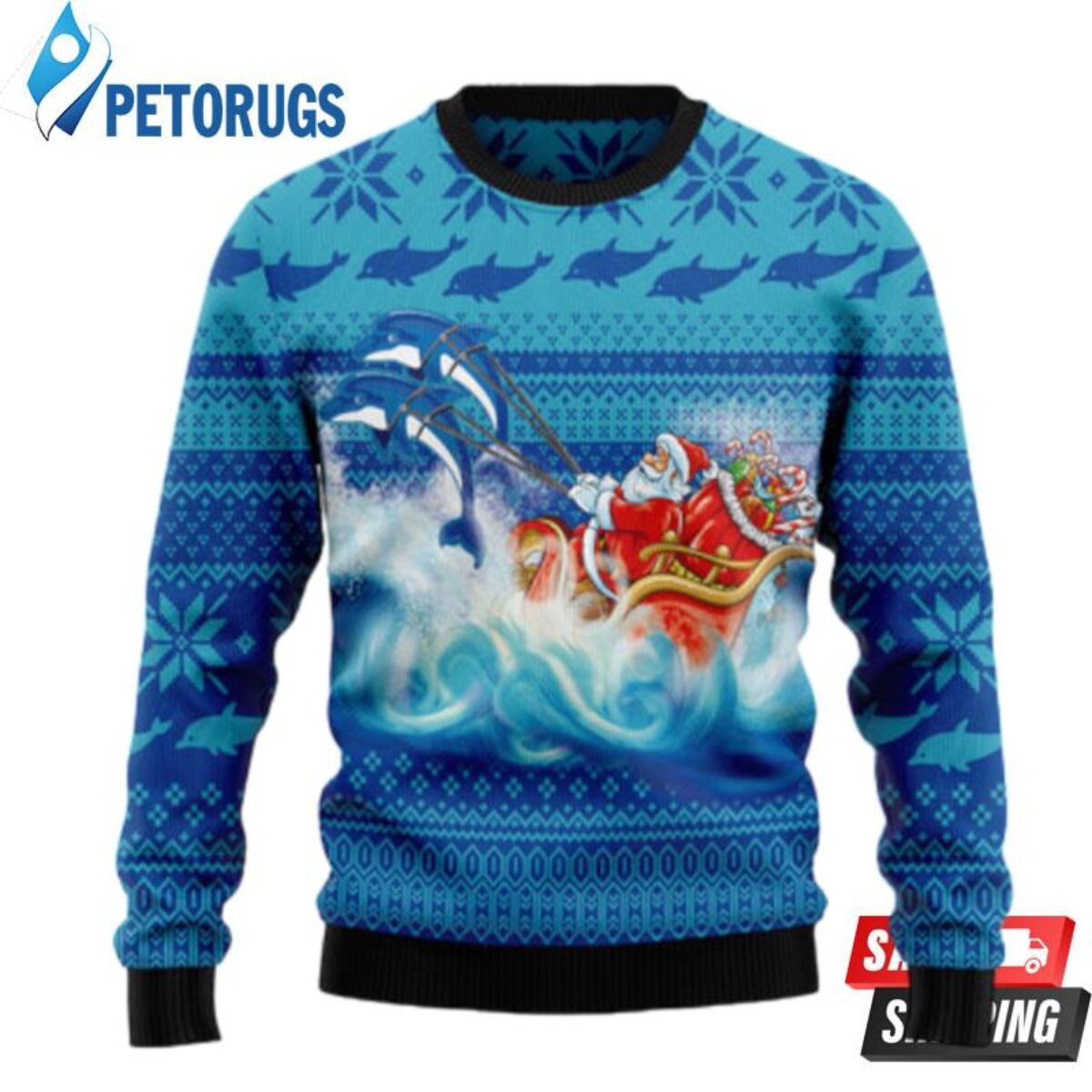 Santa Claus Fishing Ugly Christmas Sweaters - Peto Rugs
