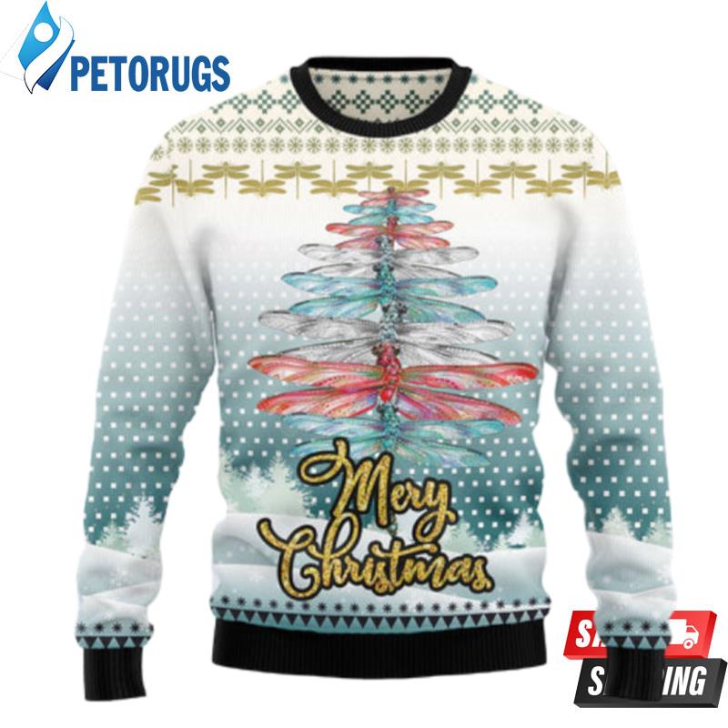 Dragonfly Color Christmas Tree Ugly Christmas Sweaters
