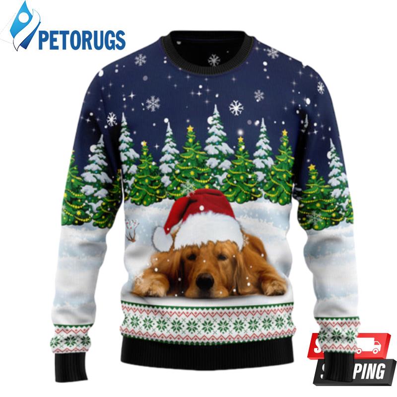 Dreaming Golden Retriever Under Snow Ugly Christmas Sweaters