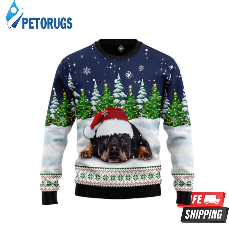 Dreaming Rottweiler Under Snow Ugly Christmas Sweaters