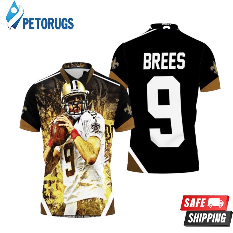 Drew Brees New Orleans Saints Black Yellow Polo Shirts