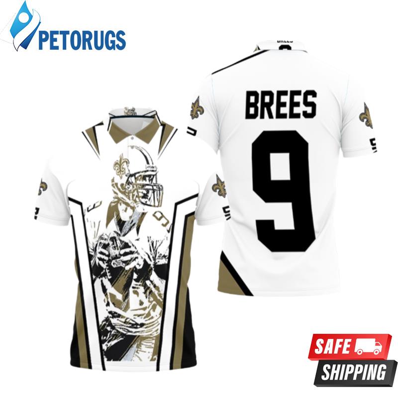 Drew Brees New Orleans Saints Watercolor White Background Polo Shirts