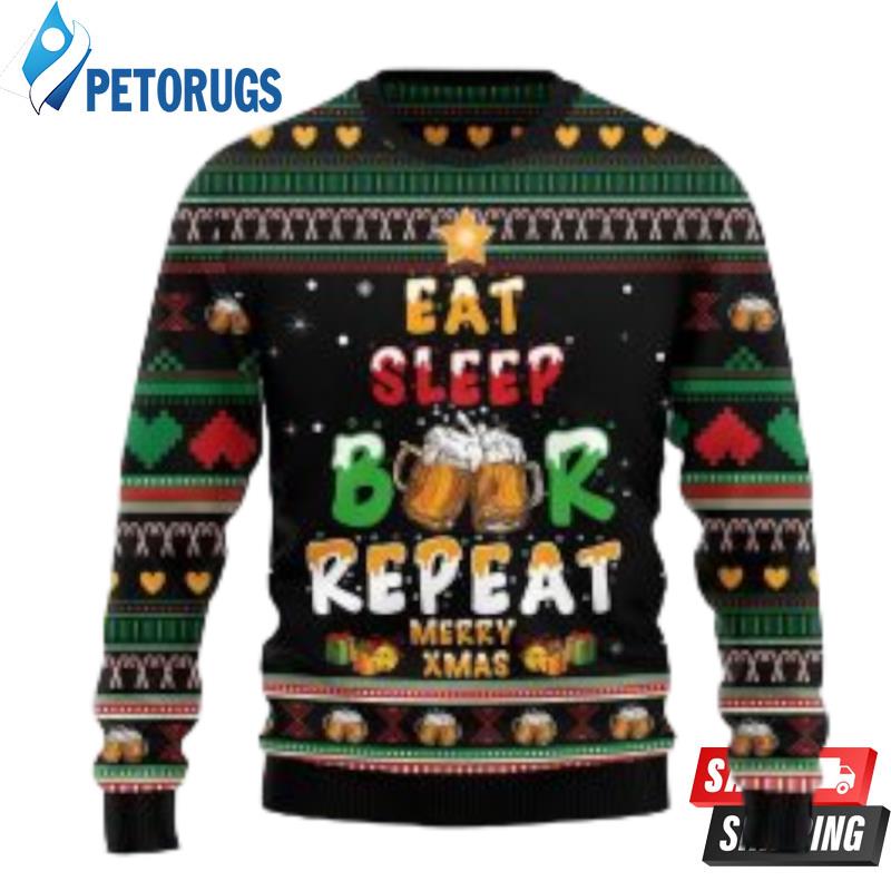 Eat Sleep Beer Funny Family Ugly Christmas Sweaters