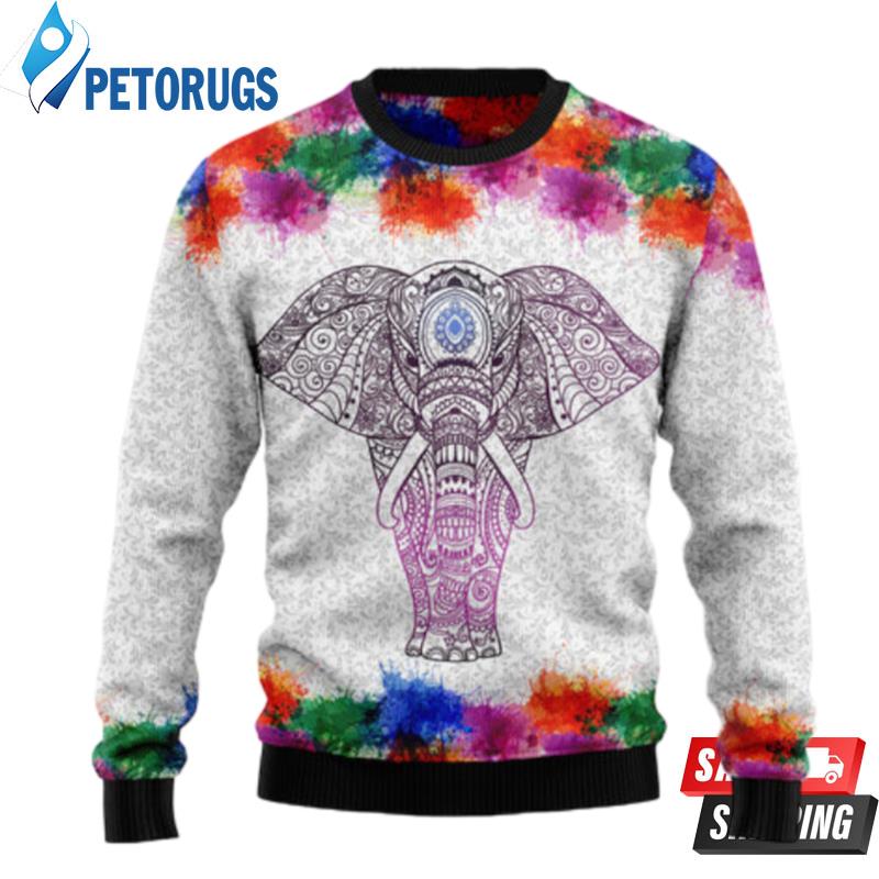 Elephant Mandala Color Ugly Christmas Sweaters
