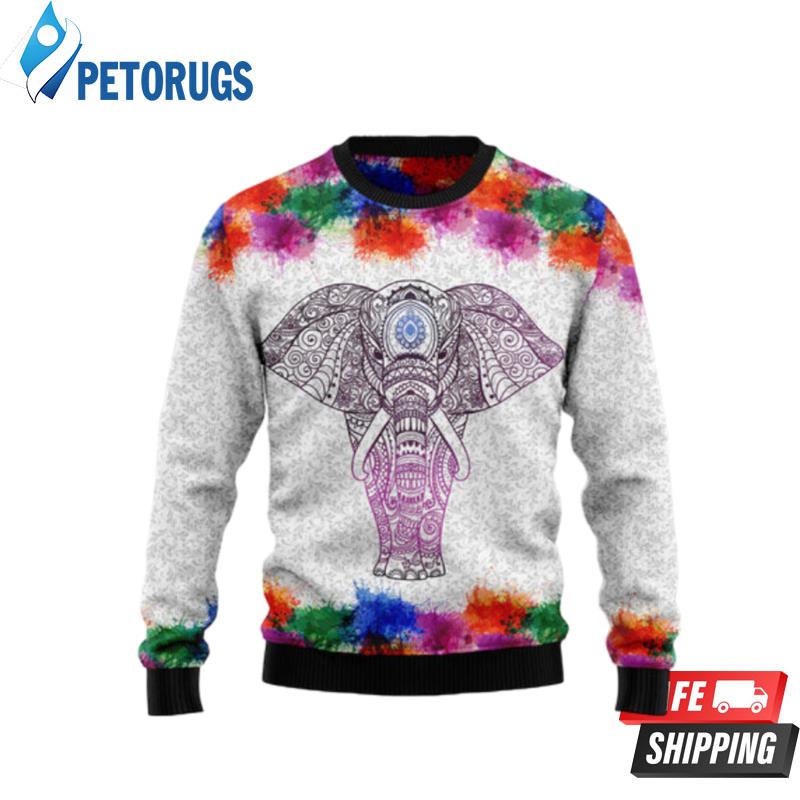 Elephant Mandala Color Ugly Christmas Sweaters