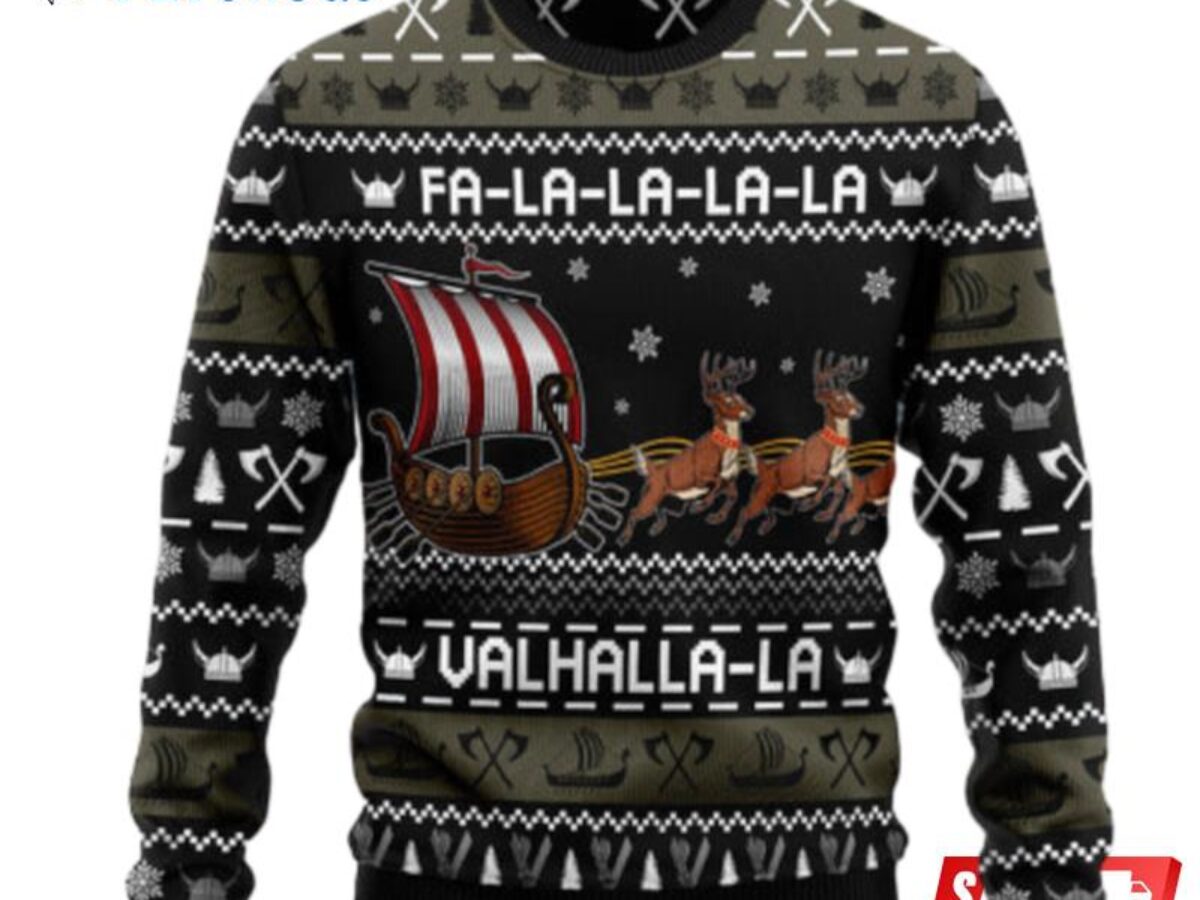 Viking Sweater Falalala ValhallaLa Viking Christmas Ugly Sweater Viking Christmas Sweater, Viking Ugly Christmas Sweater (Size: L)