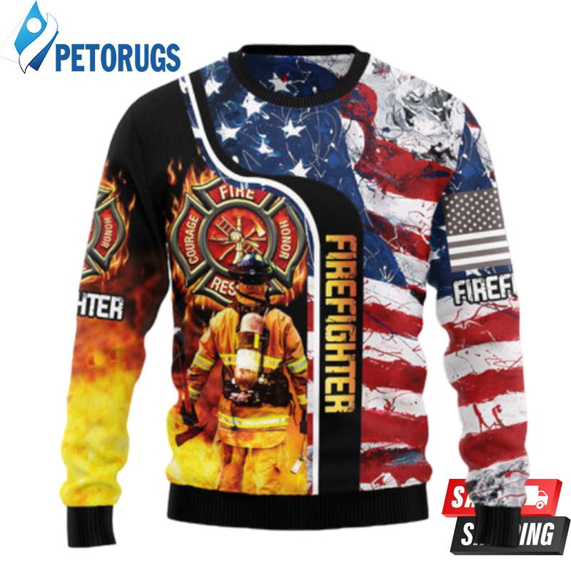 Firefighter Usa Flag Ugly Christmas Sweaters