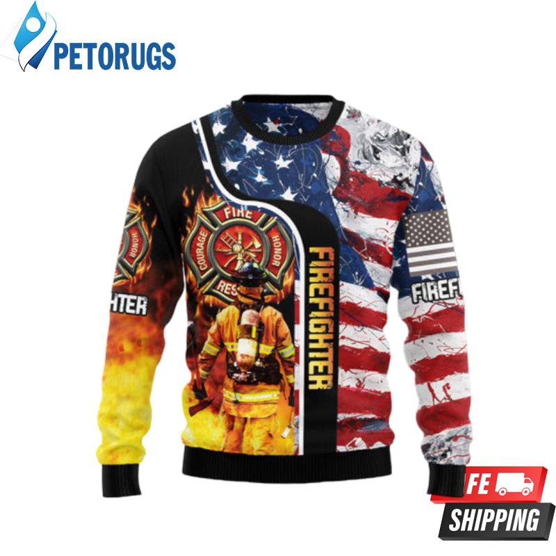 Firefighter Usa Flag Ugly Christmas Sweaters