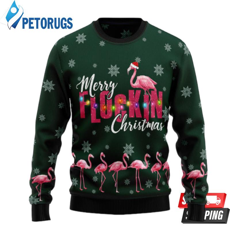 Flamingo Merry Flockin Christmas Ugly Christmas Sweaters - Peto Rugs