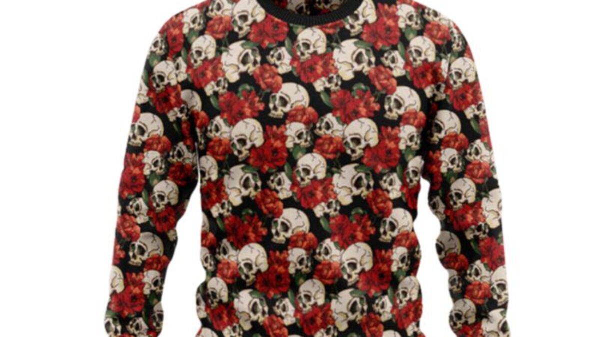 NFL Georgia Bulldogs Skull Flower Ugly Christmas Ugly Sweater