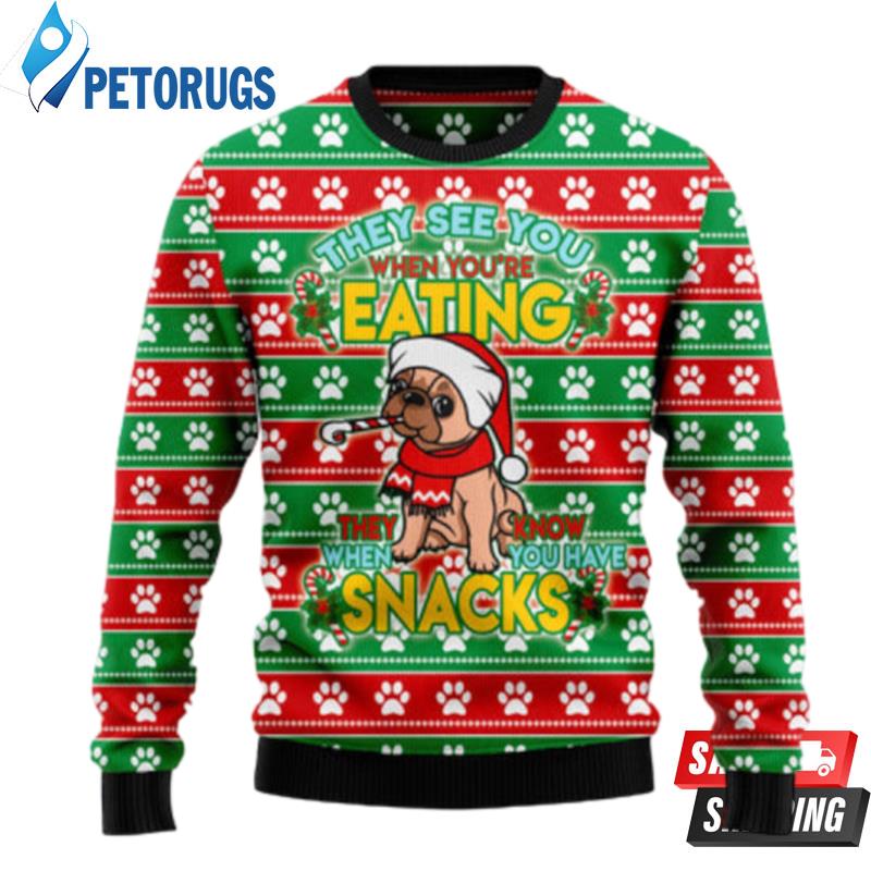 French Bulldog See You Eating Snacks Ugly Christmas Sweaters