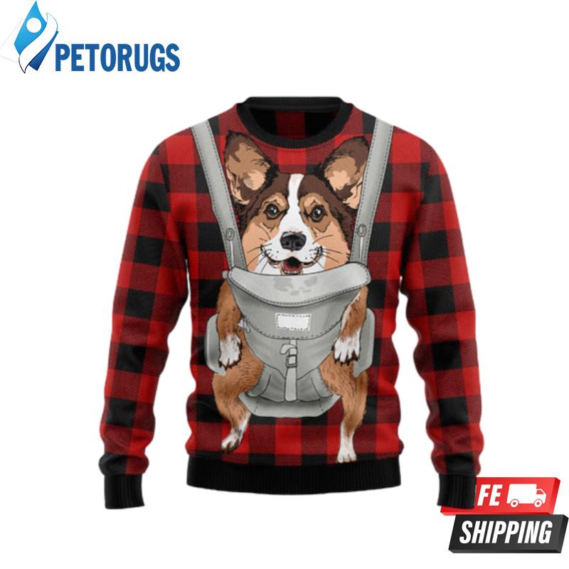 Front Carrier Dog Pembroke Welsh Corgi 1 Ugly Christmas Sweaters