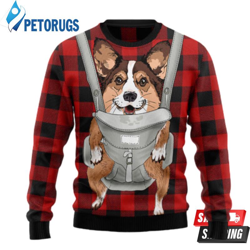 Front Carrier Dog Pembroke Welsh Corgi Ugly Christmas Sweaters