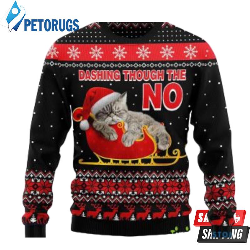 Funny Cat Dashing Though The No Ugly Christmas Sweaters