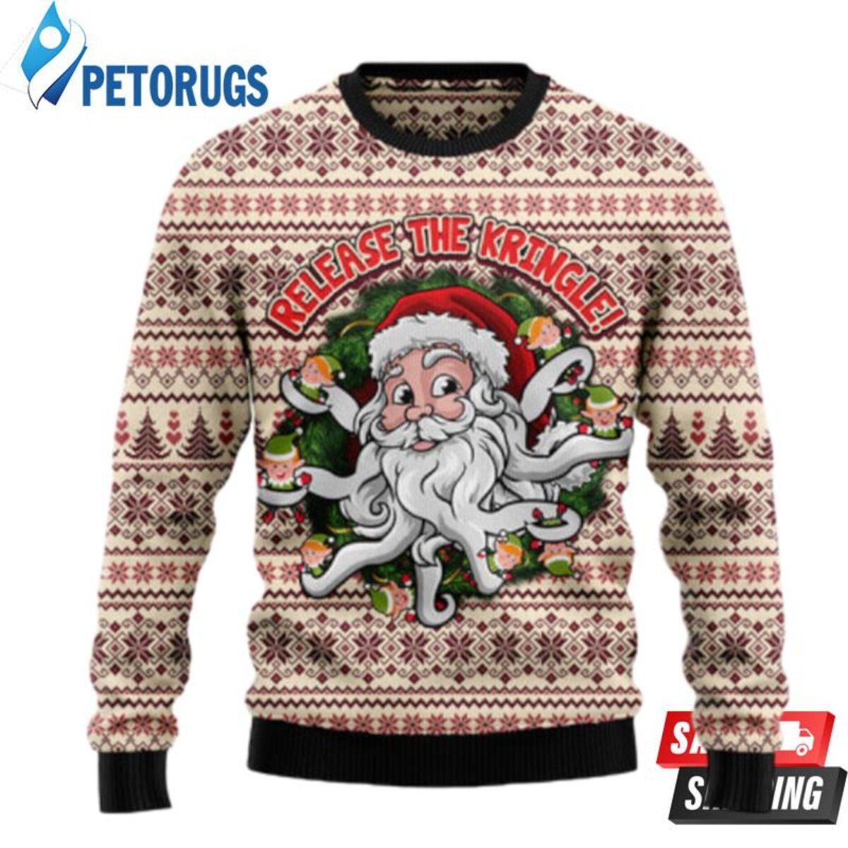 Santa Claus Catches Fish Funny Fishing Ugly Christmas Sweaters - Peto Rugs