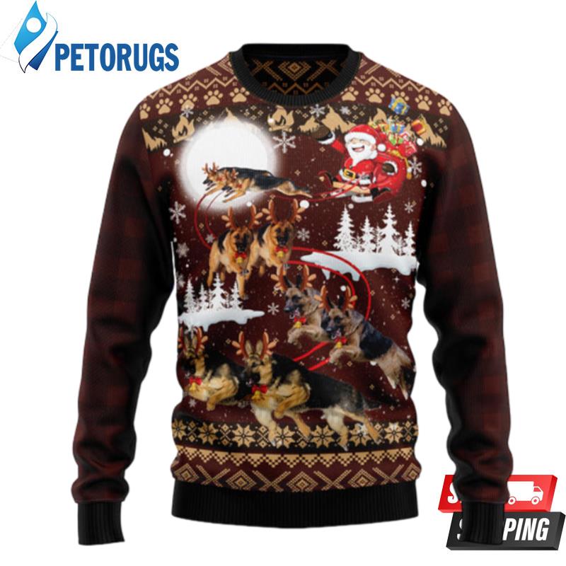 German Shepherd Reindeers Car Ugly Christmas Sweaters