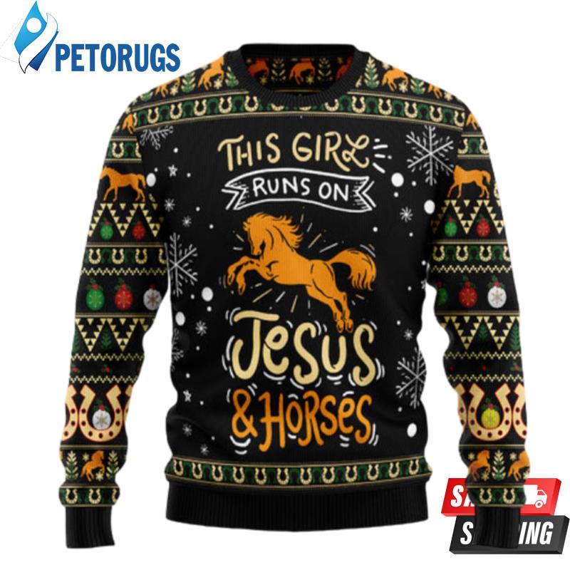 Girls Run On Jesus And Horses Ugly Christmas Sweaters